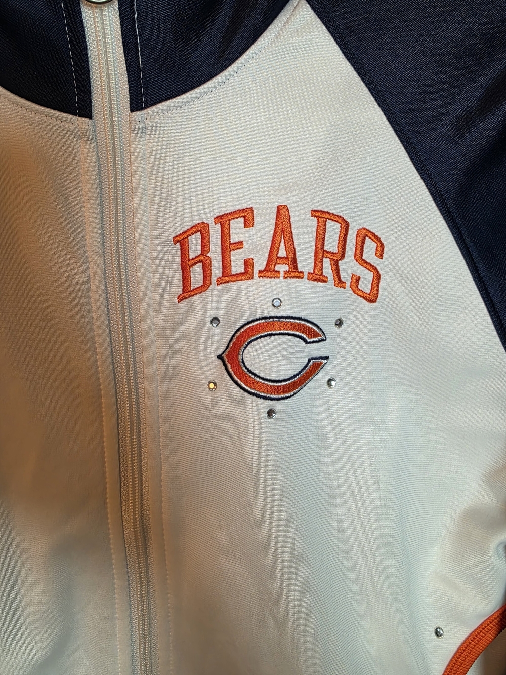 Y2K Reebok NFL Chicago Bears Womens Track Jacket Rhinestone Studded Full Zip M